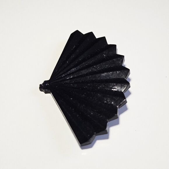 Vintage Black Plastic Fan Pin Brooch - Picture 8 of 9